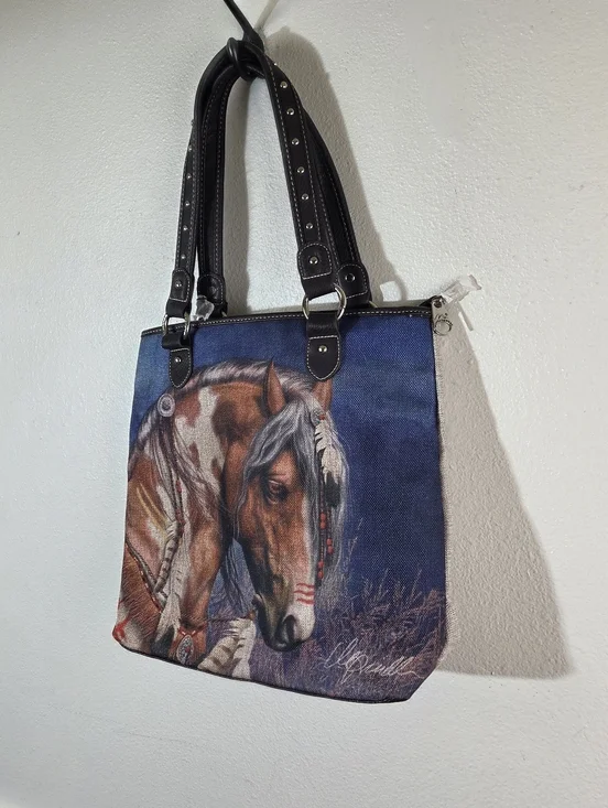 Montana West Horse Canvas Tote Bag NWT Laurie Prindle Western Cowgirl Shoulder - Picture 3 of 15